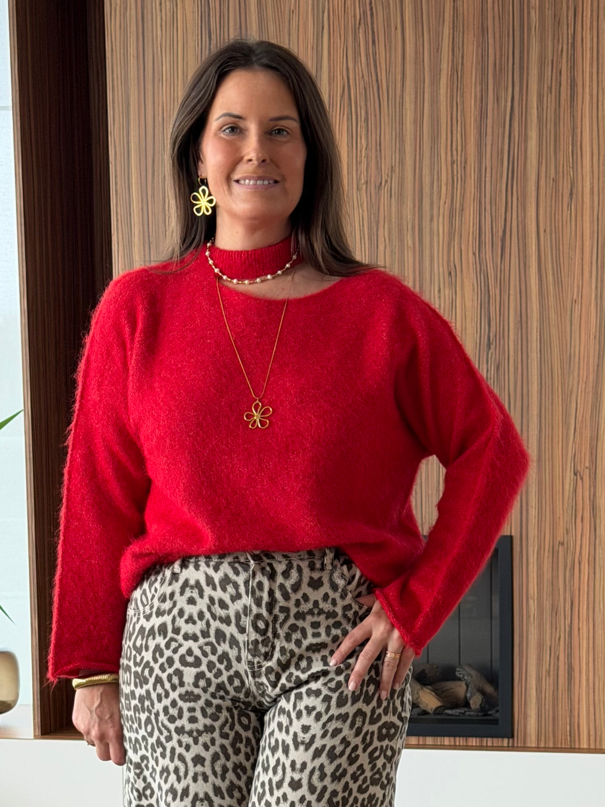 Off shoulder trui rood