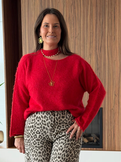 Off shoulder trui rood