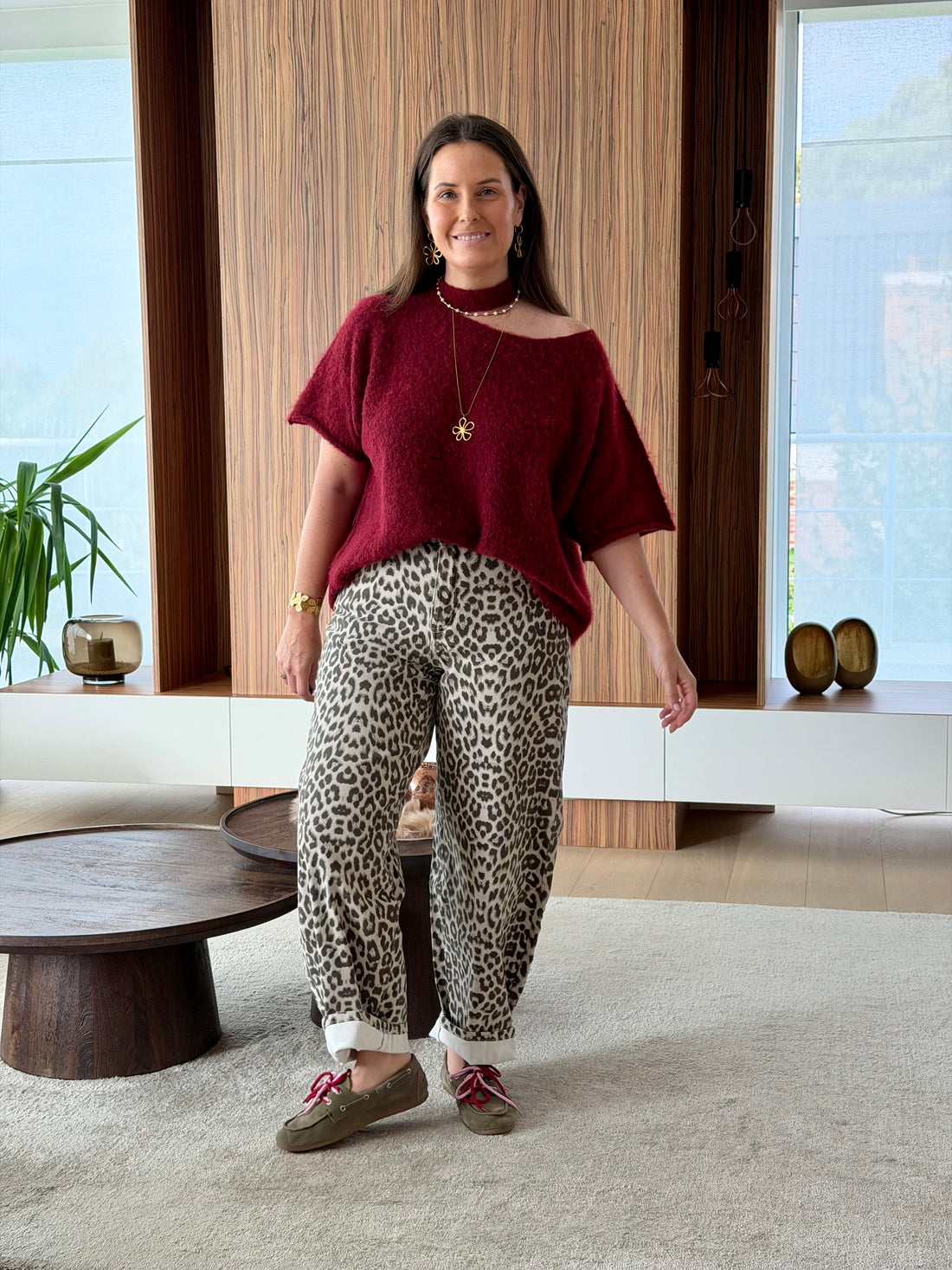 Off shoulder trui burgundy - korte mouw