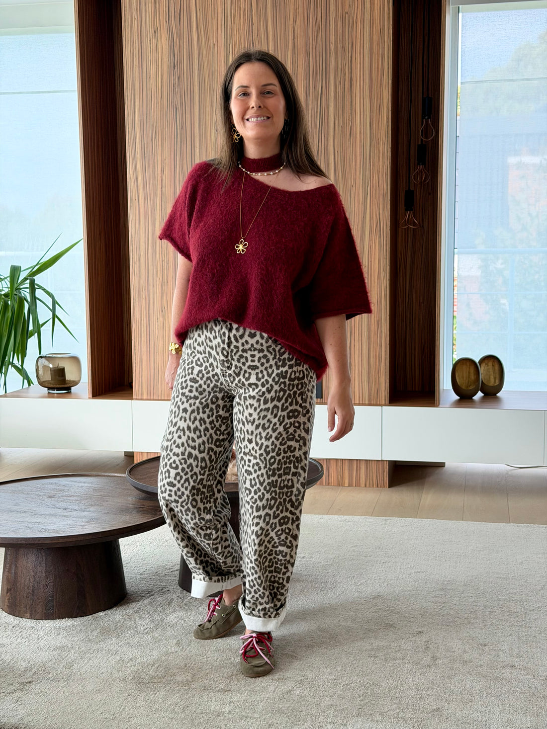 Off shoulder trui burgundy - korte mouw