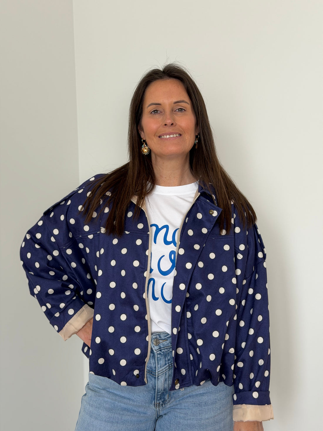 Polka dot jas in marineblauw - My Dressing