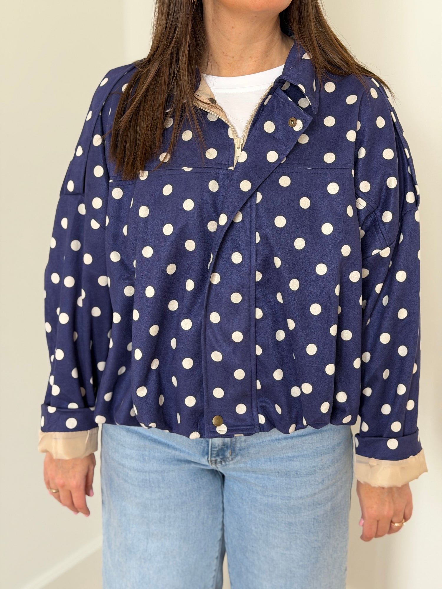 Korte polka dot jas in marineblauw - My Dressing