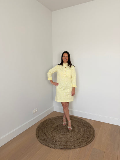pastelgele korte jurk met lange mouwen - My Dressing