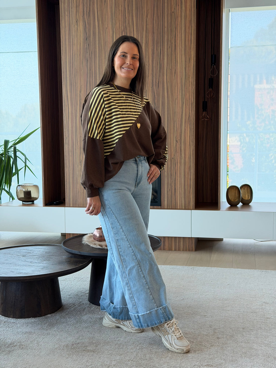 Striped shirt bruin/geel