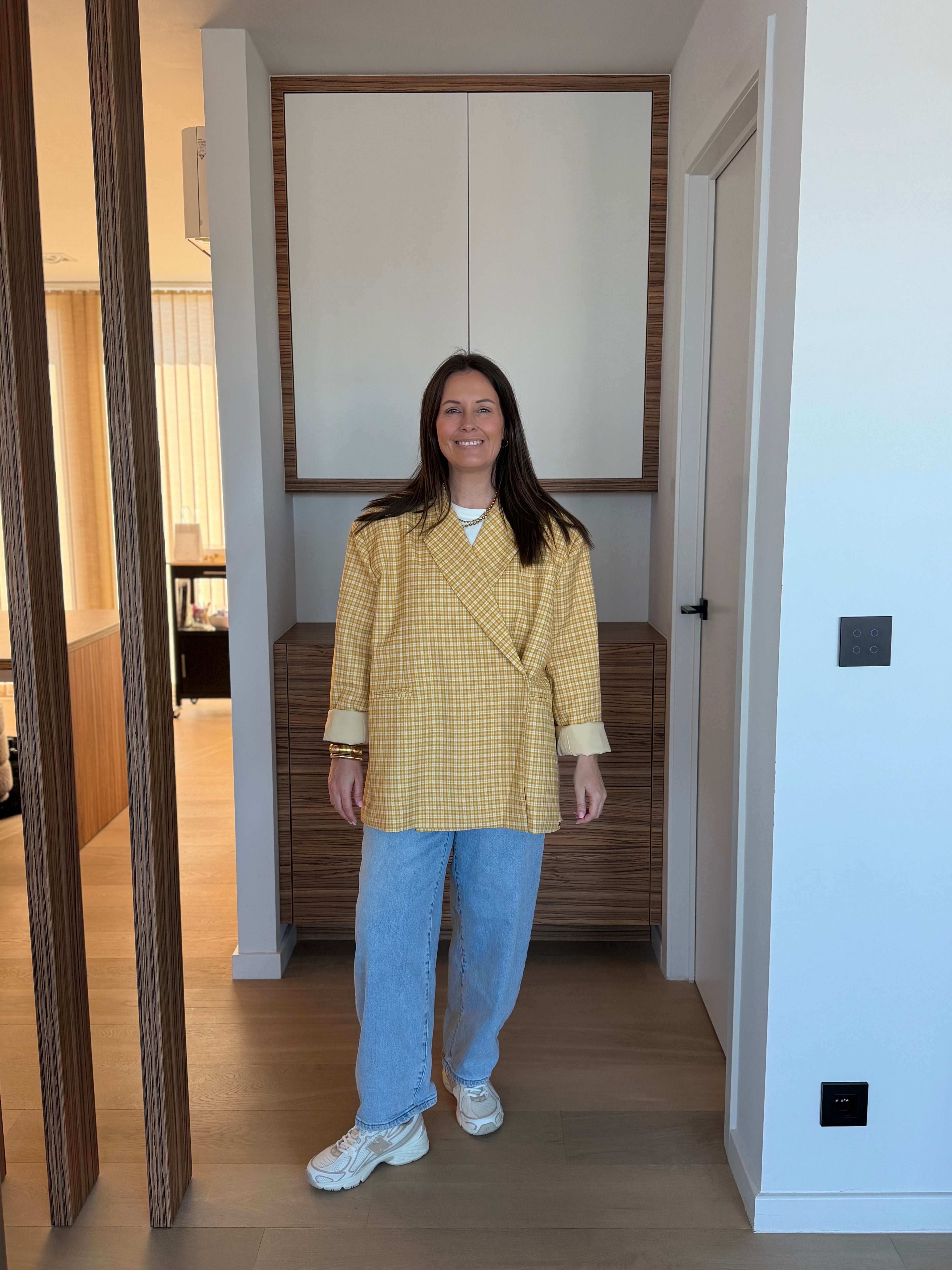 Oversized blazer met lange mouwen in vichy butter yellow