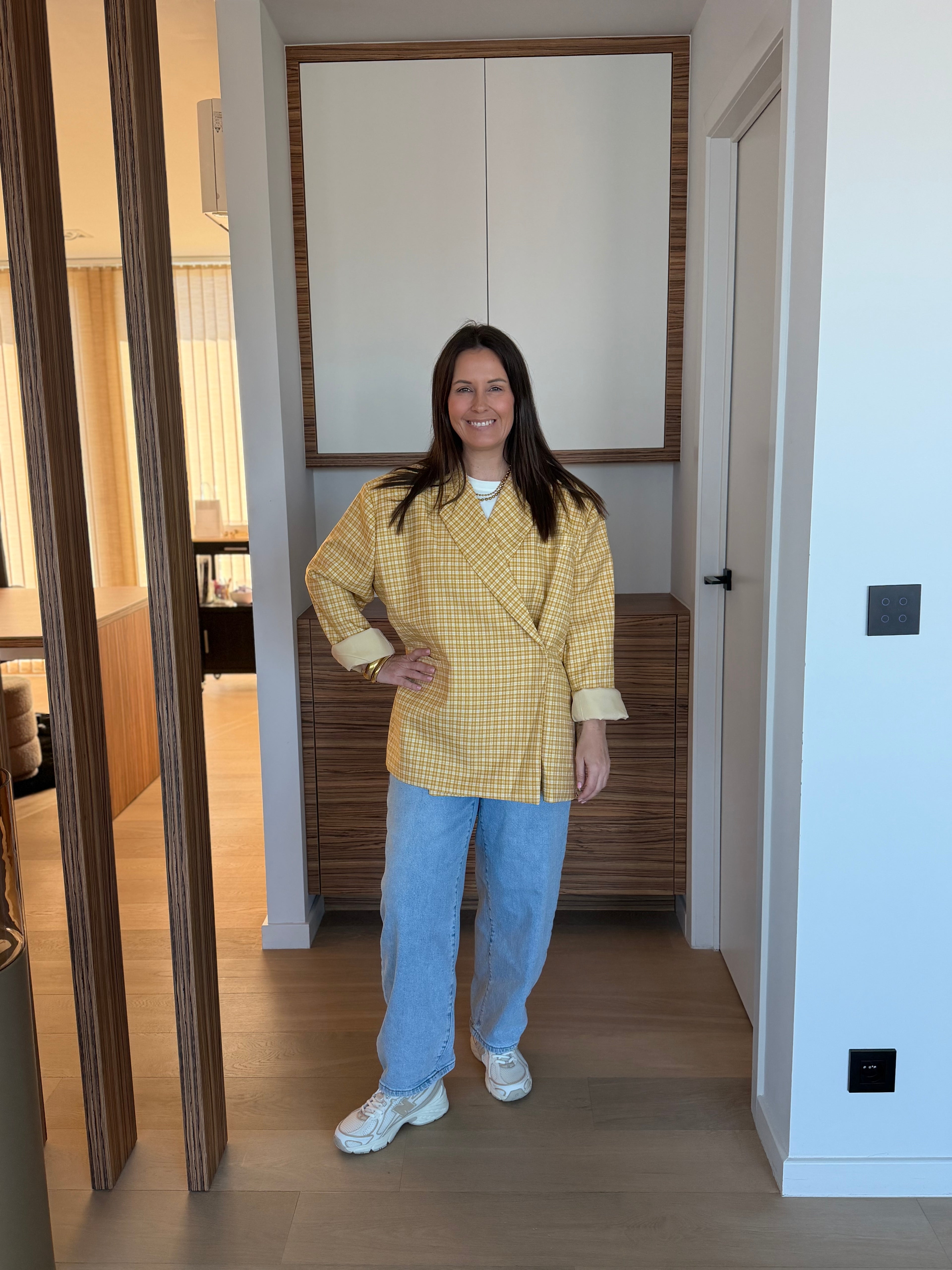 Oversized blazer met lange mouwen geel vichy - My Dressing