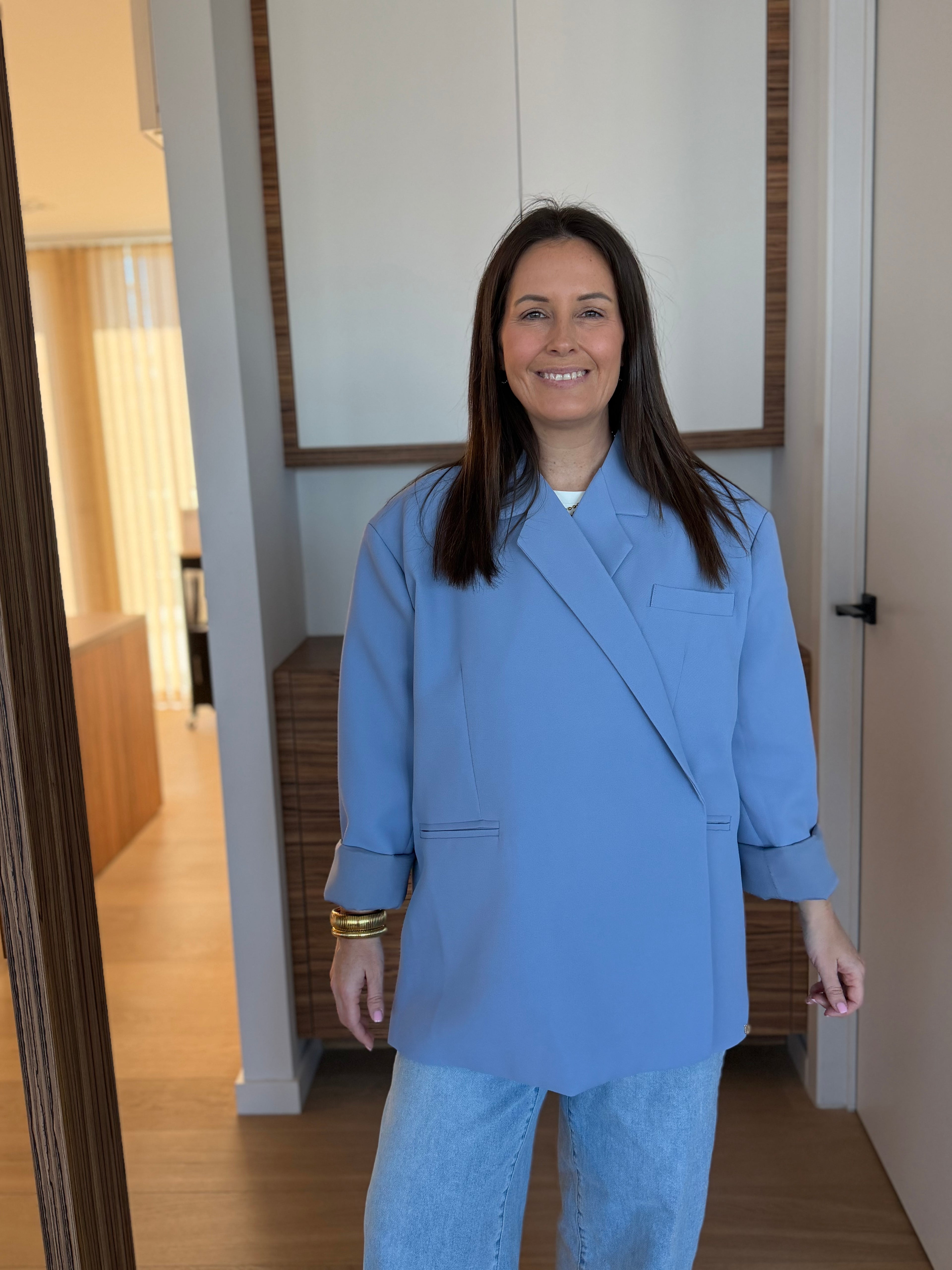 blauwe oversized blazer met lange mouwen - My Dressing
