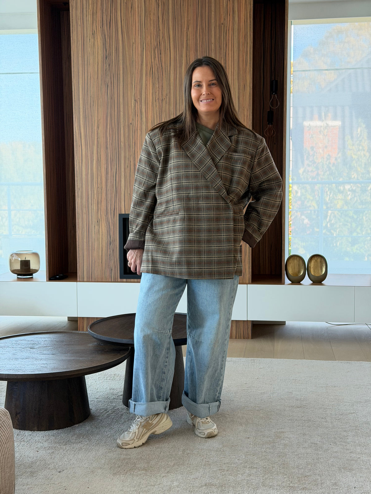 Jasmin blazer checked taupe/grijs