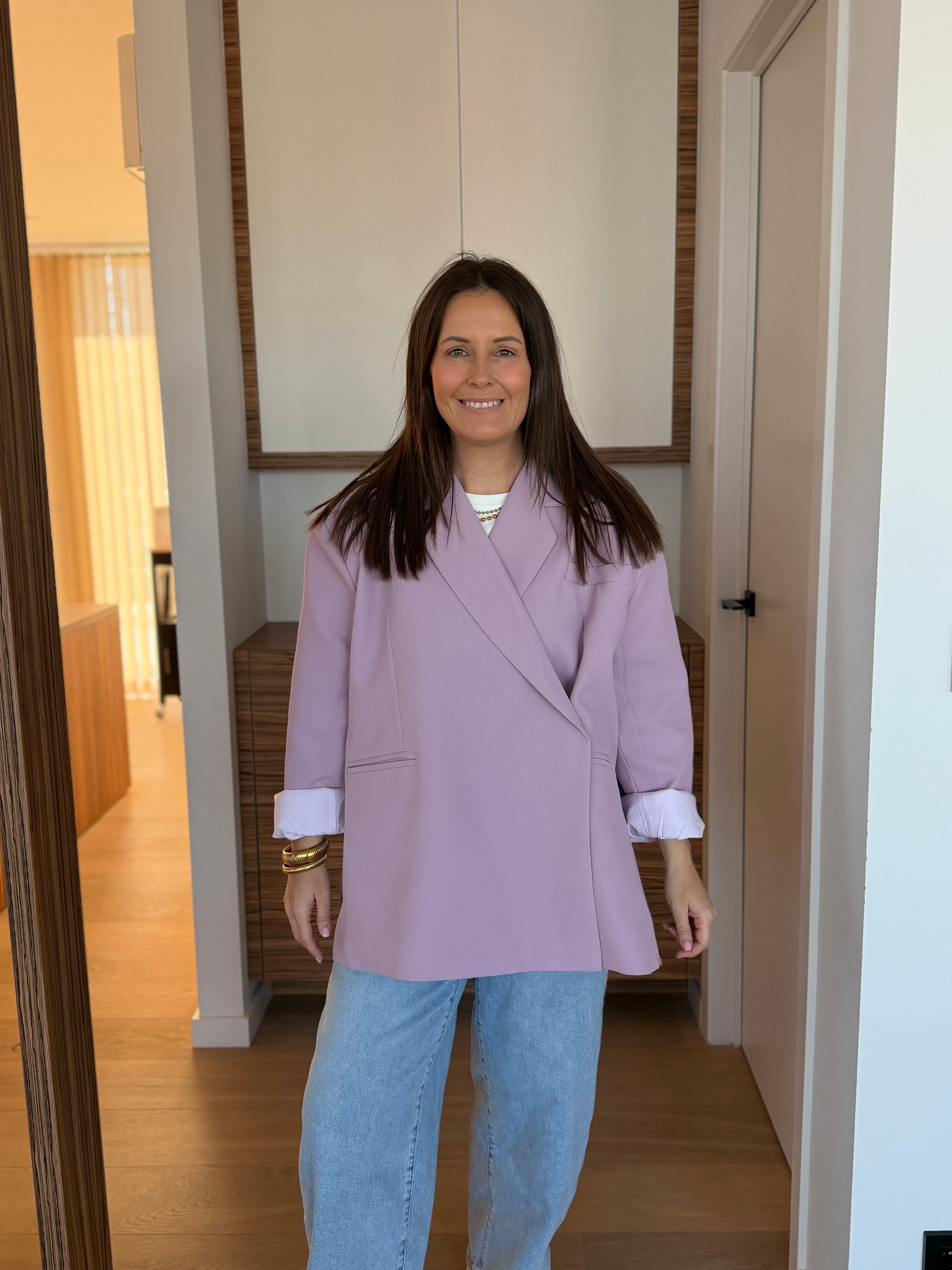 Pastel lila blazer met lange mouwen - My Dressing