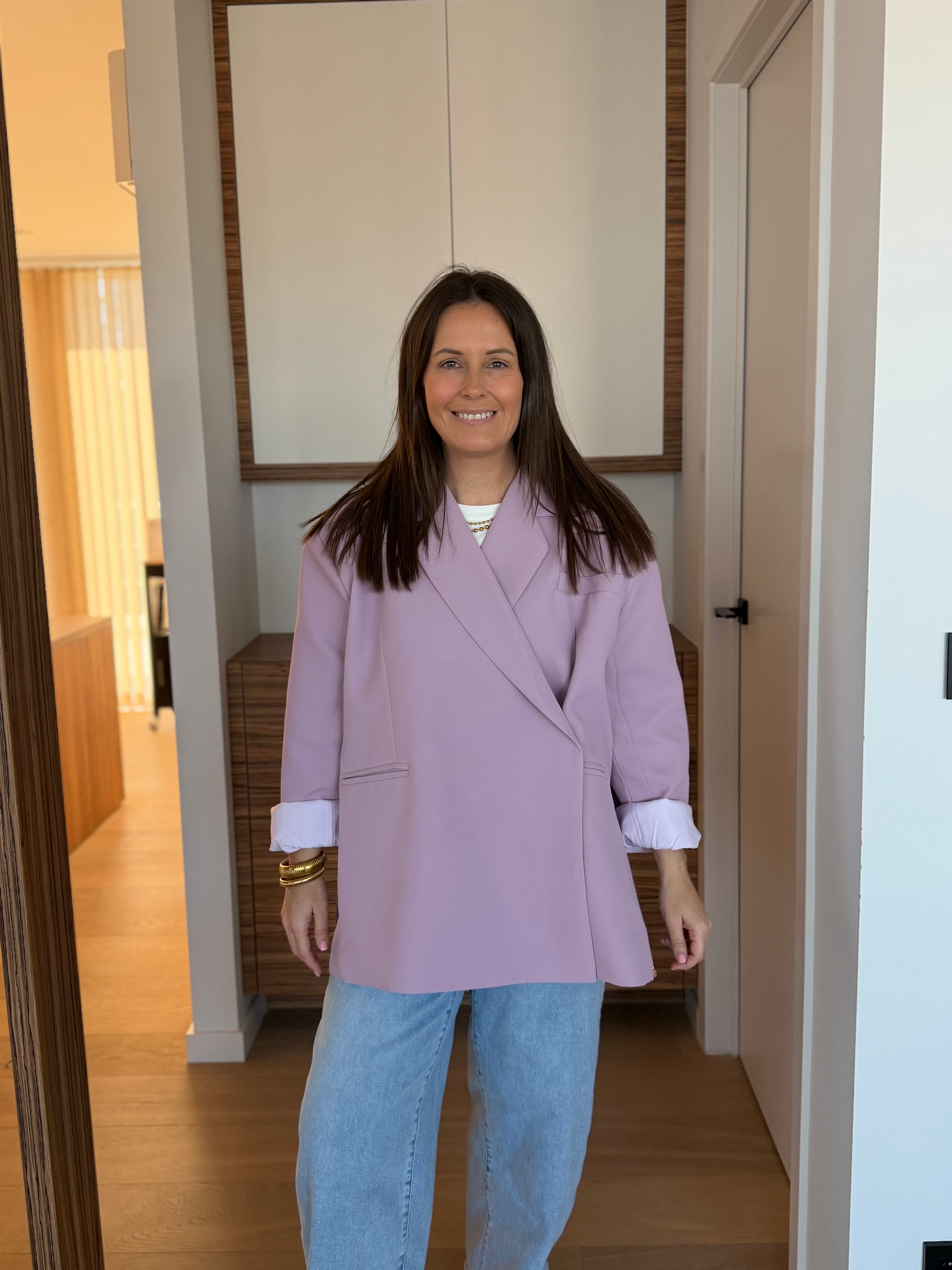 Oversized blazer met lange mouwen in lila - My Dressing