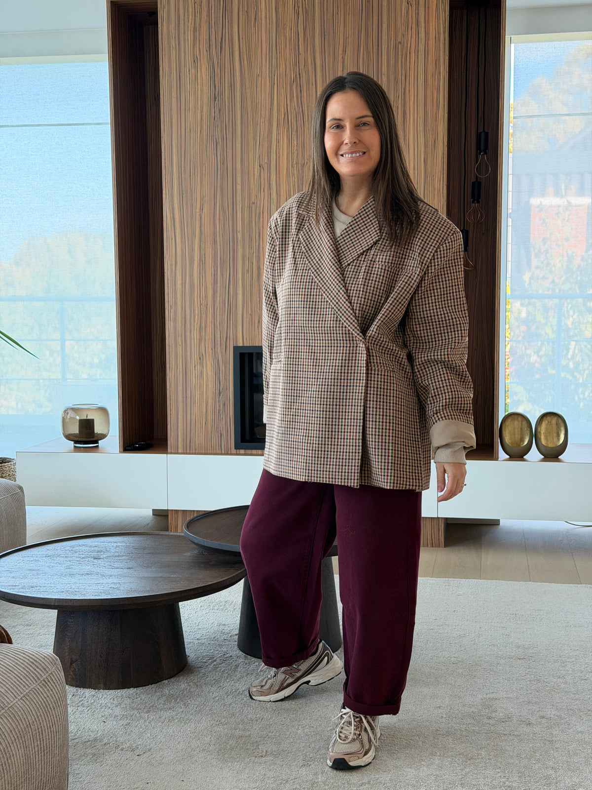 Jasmin blazer checked burgundy/beige