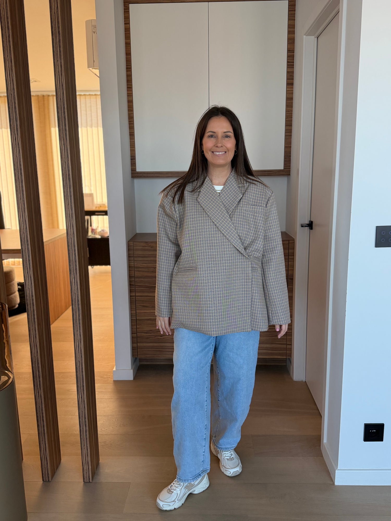 taupe kleurige vichy blazer - My Dressing