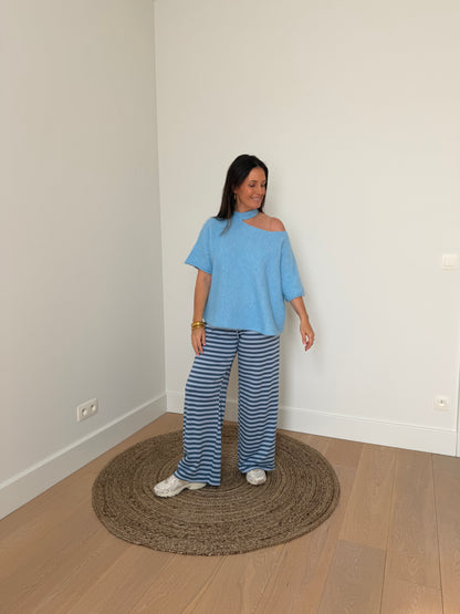 Oversized knit met korte mouwen in blauw - My Dressing