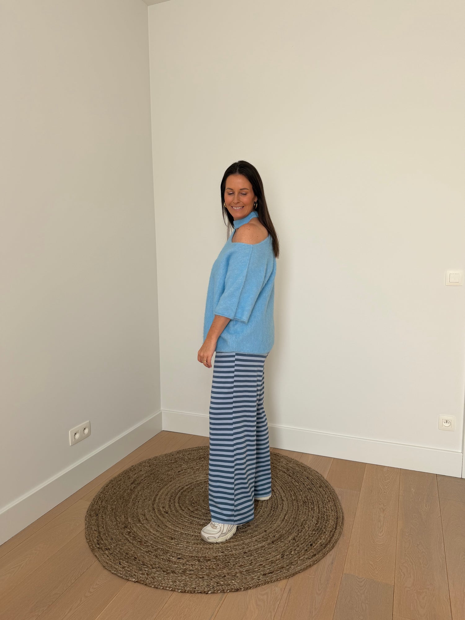 Oversized blauwe knit off shoulder - My Dressing