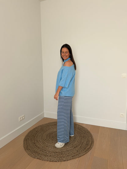 Oversized blauwe knit off shoulder - My Dressing