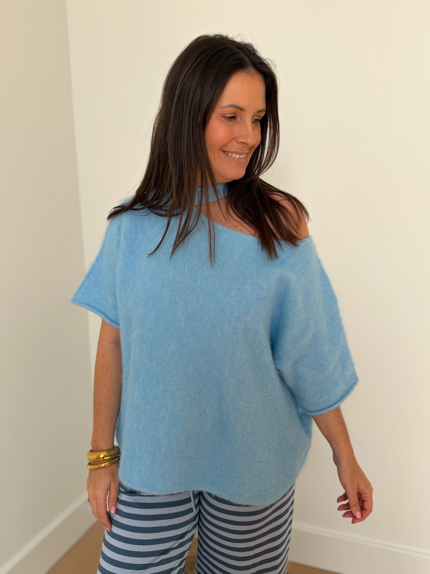 Off shoulder trui blauw - My Dressing