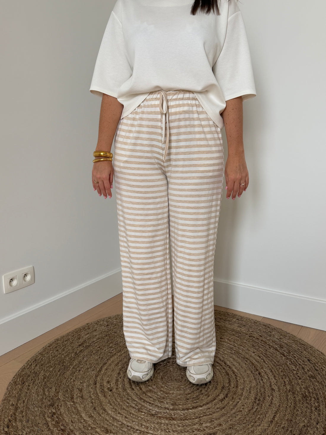 Losse beige gestreepte broek - My Dressing