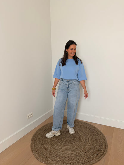 Basic blauwe t-shirt met korte mouwen - My Dressing