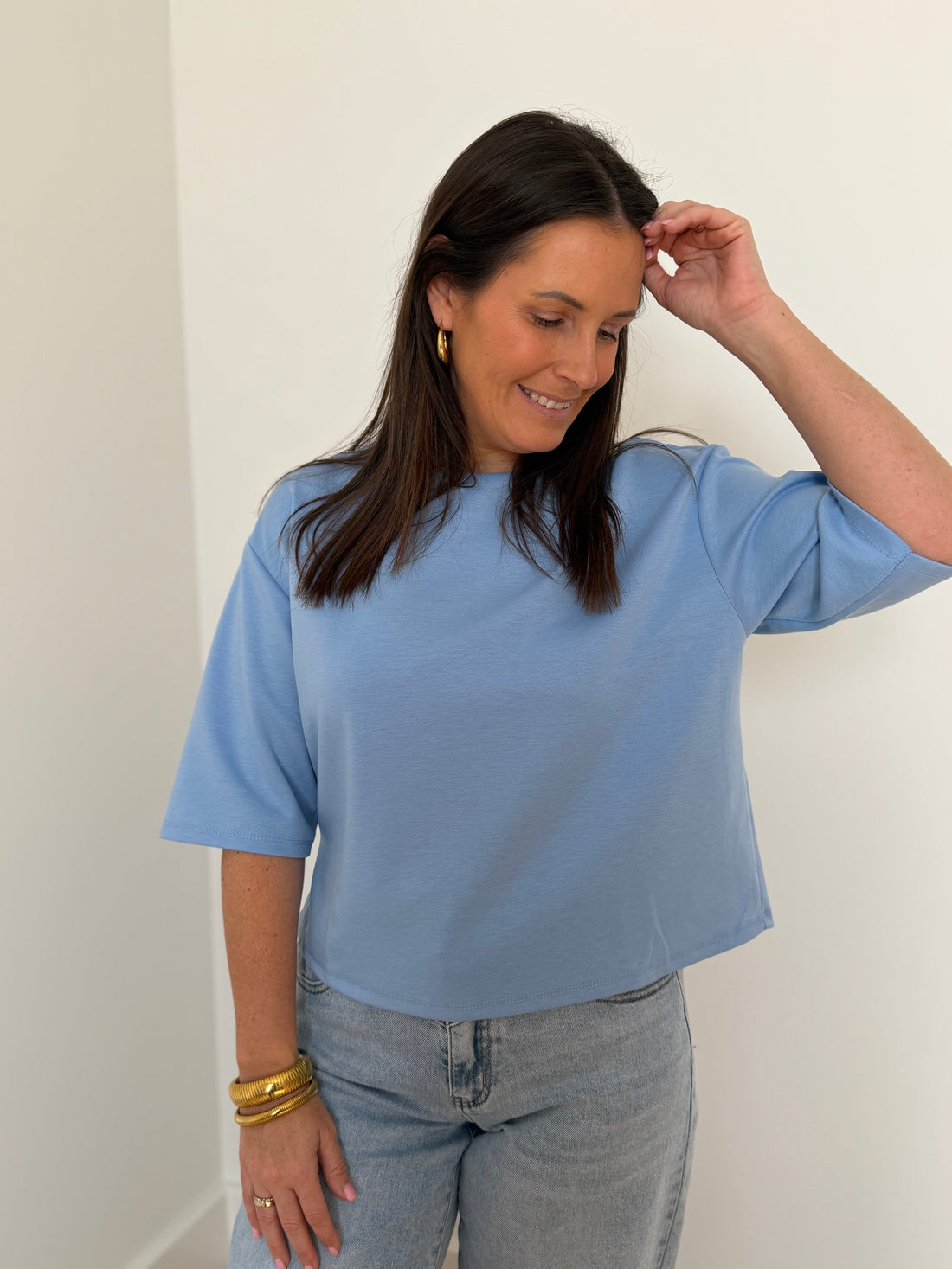 Basic blauwe t-shirt met korte mouwen - My Dressing
