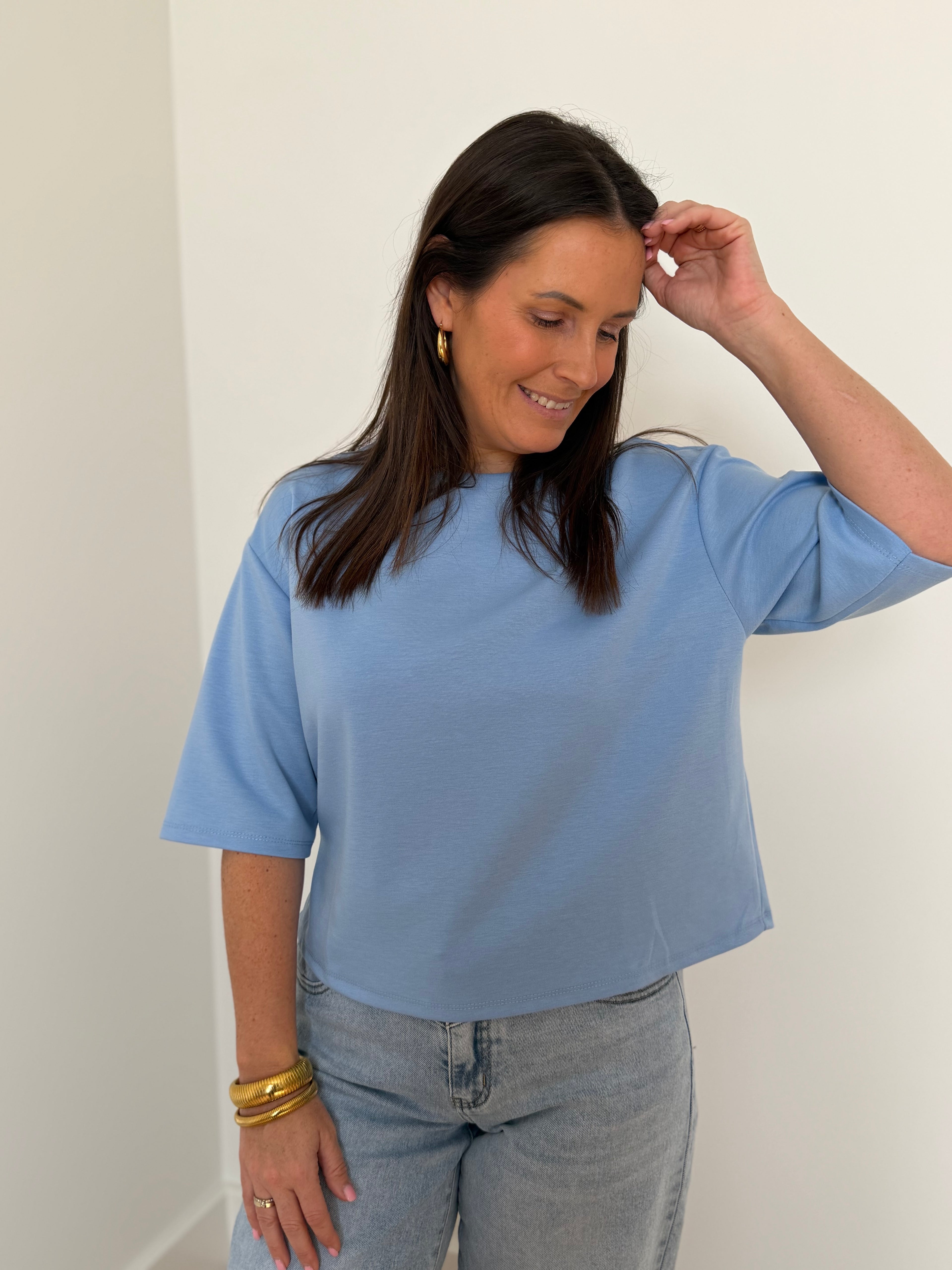 Basic blauwe t-shirt met korte mouwen - My Dressing
