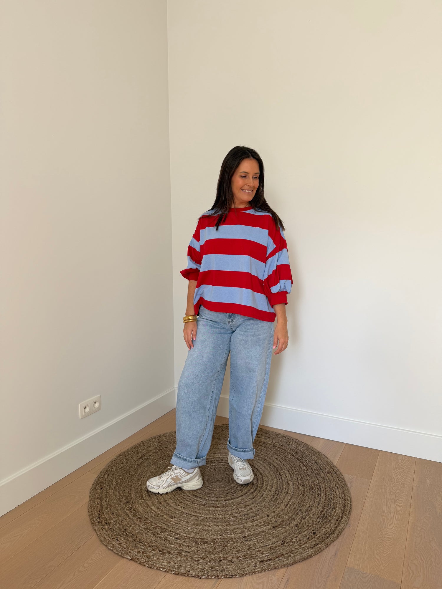 Oversized t-shirt in rood/blauw met korte mouw - My Dressing