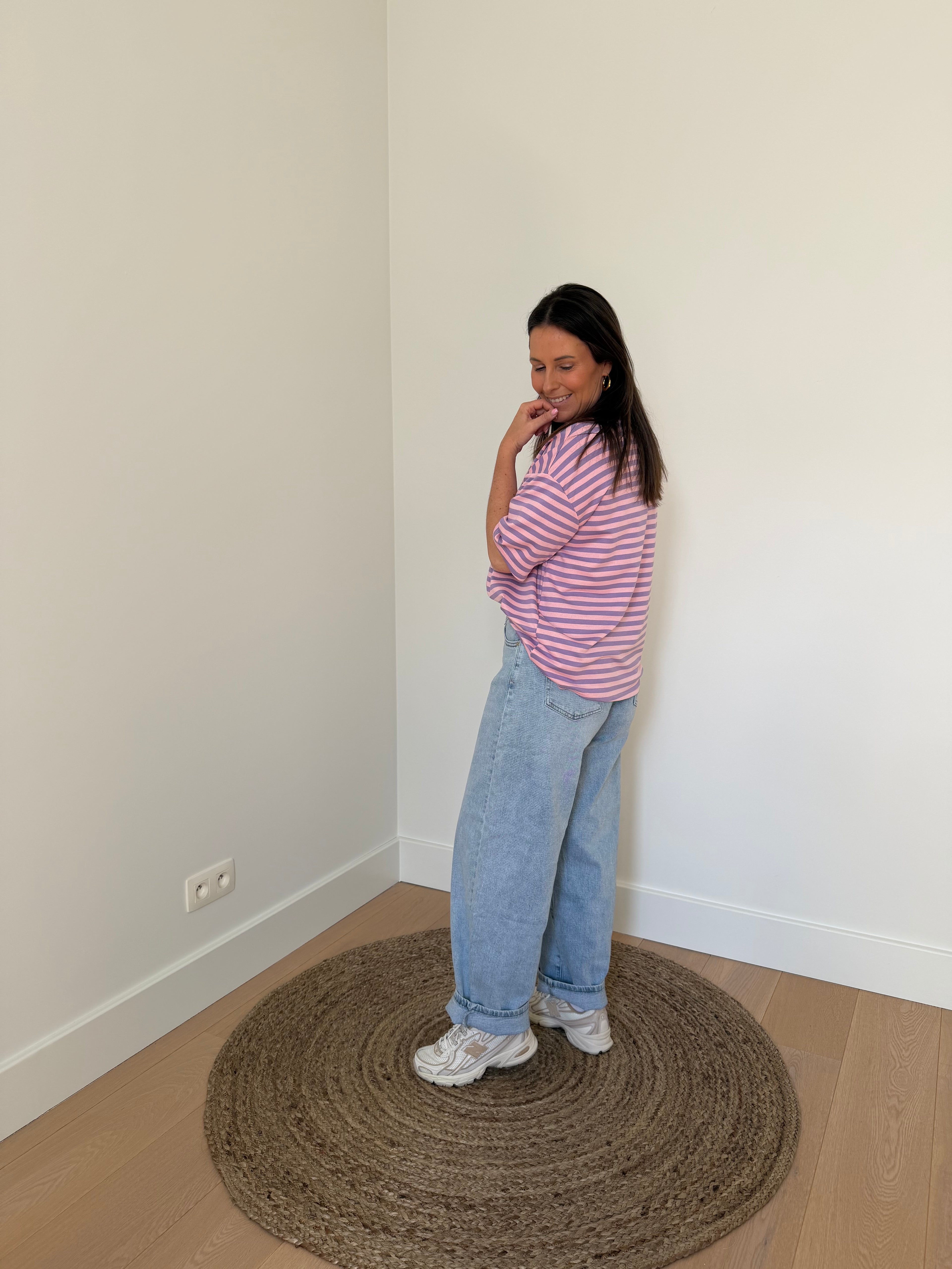 Oversized gestreept t-shirt in pastel lila - My Dressing
