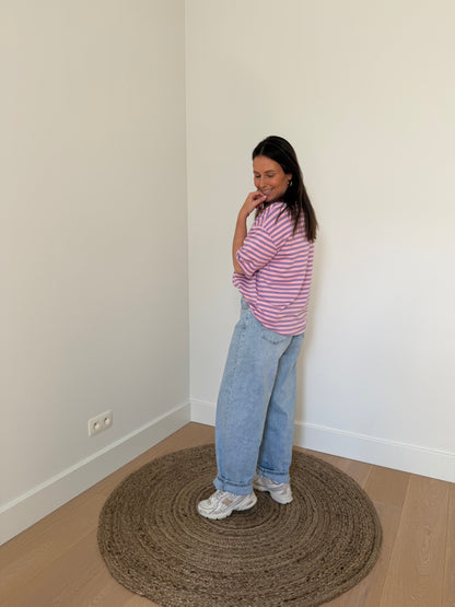 Oversized gestreept t-shirt in pastel lila - My Dressing