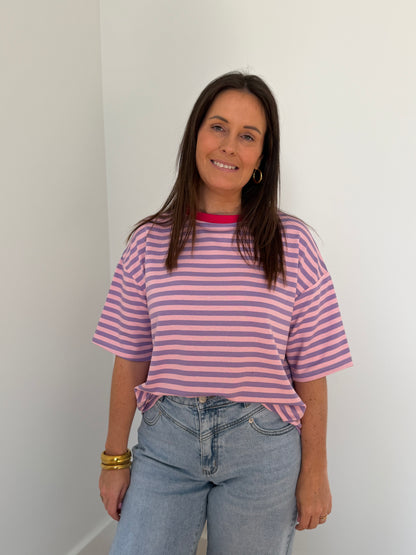 Lila gestreepte t-shirt met korte mouwen - My Dressing