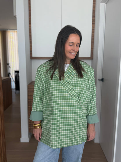 Groene oversized blazer met lange mouwen en ruitjesmotief - My Dressing