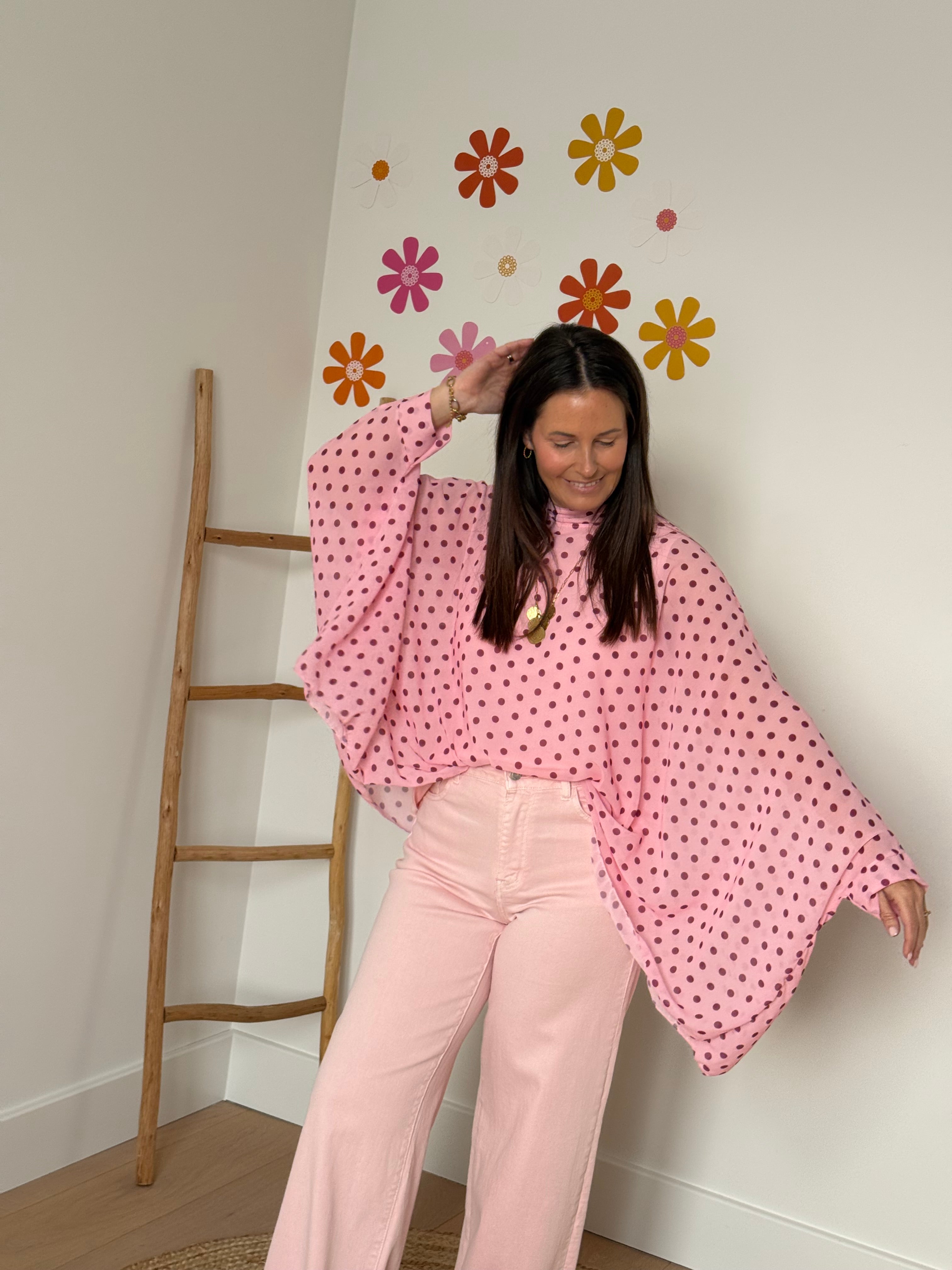 Roze polka dot blouse - My Dressing