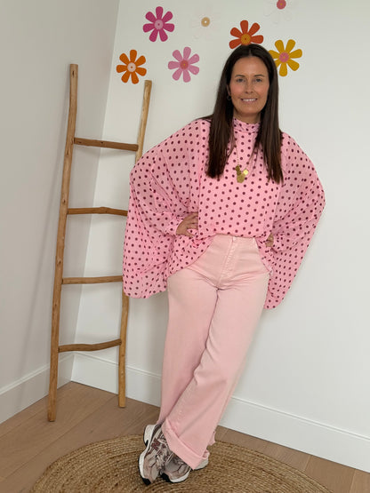 Roze polka dot blouse - My Dressing