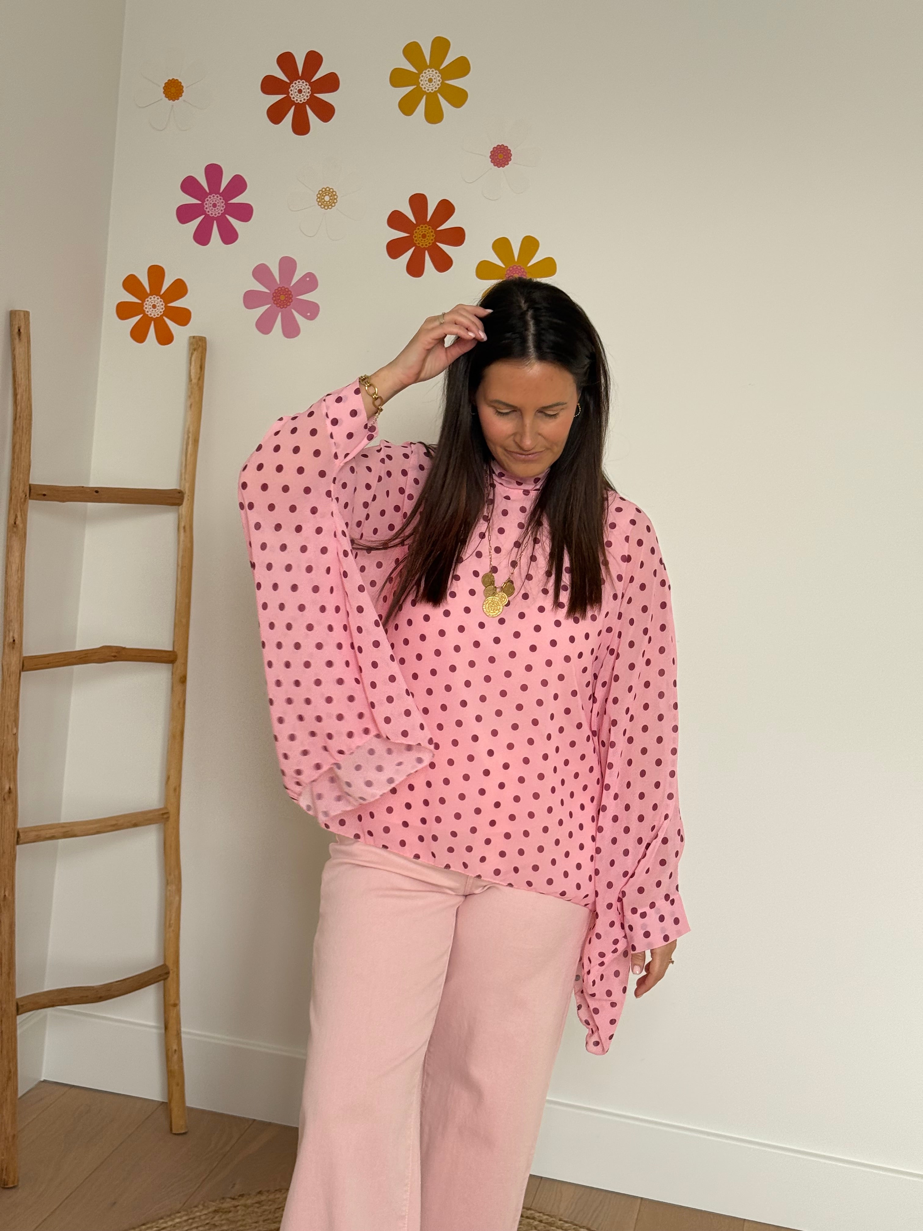 Roze polka dot blouse - My Dressing