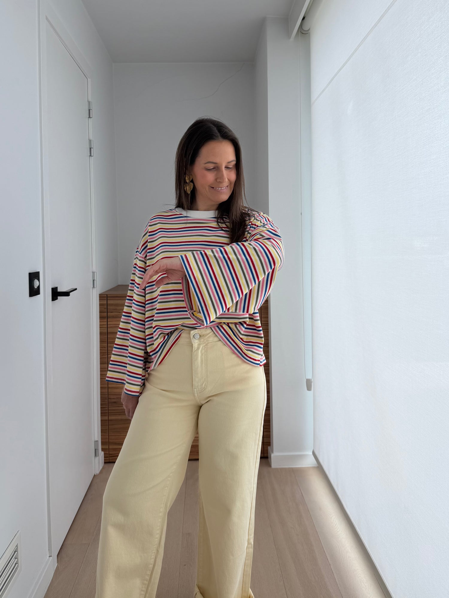 Speelse dames longsleeve met kleurrijk streepdesign