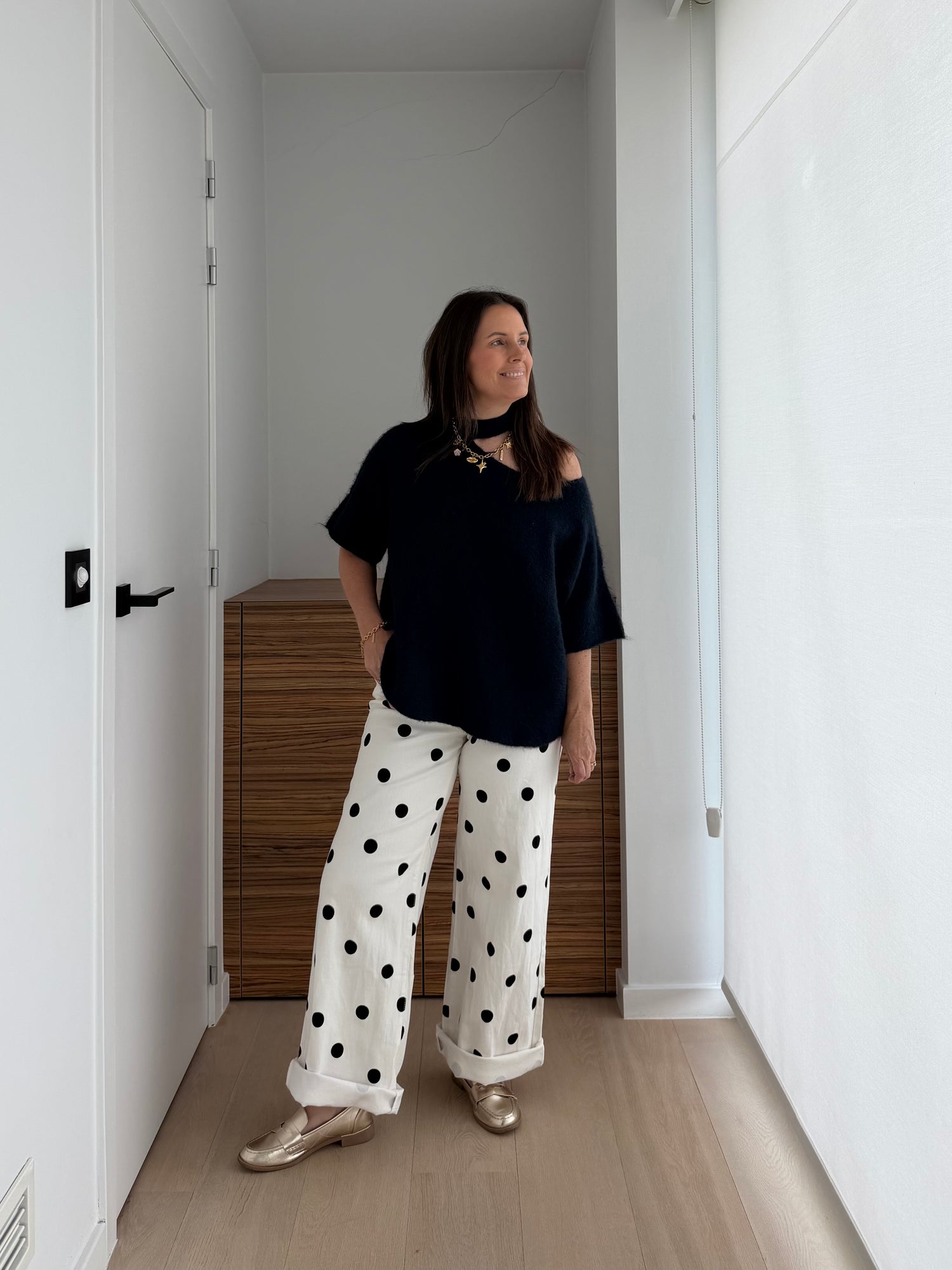 Speelse polka dot jeans met comfortabele rechte pasvorm
