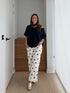 Witte statement jeans met zwarte polka dots en rechte fit