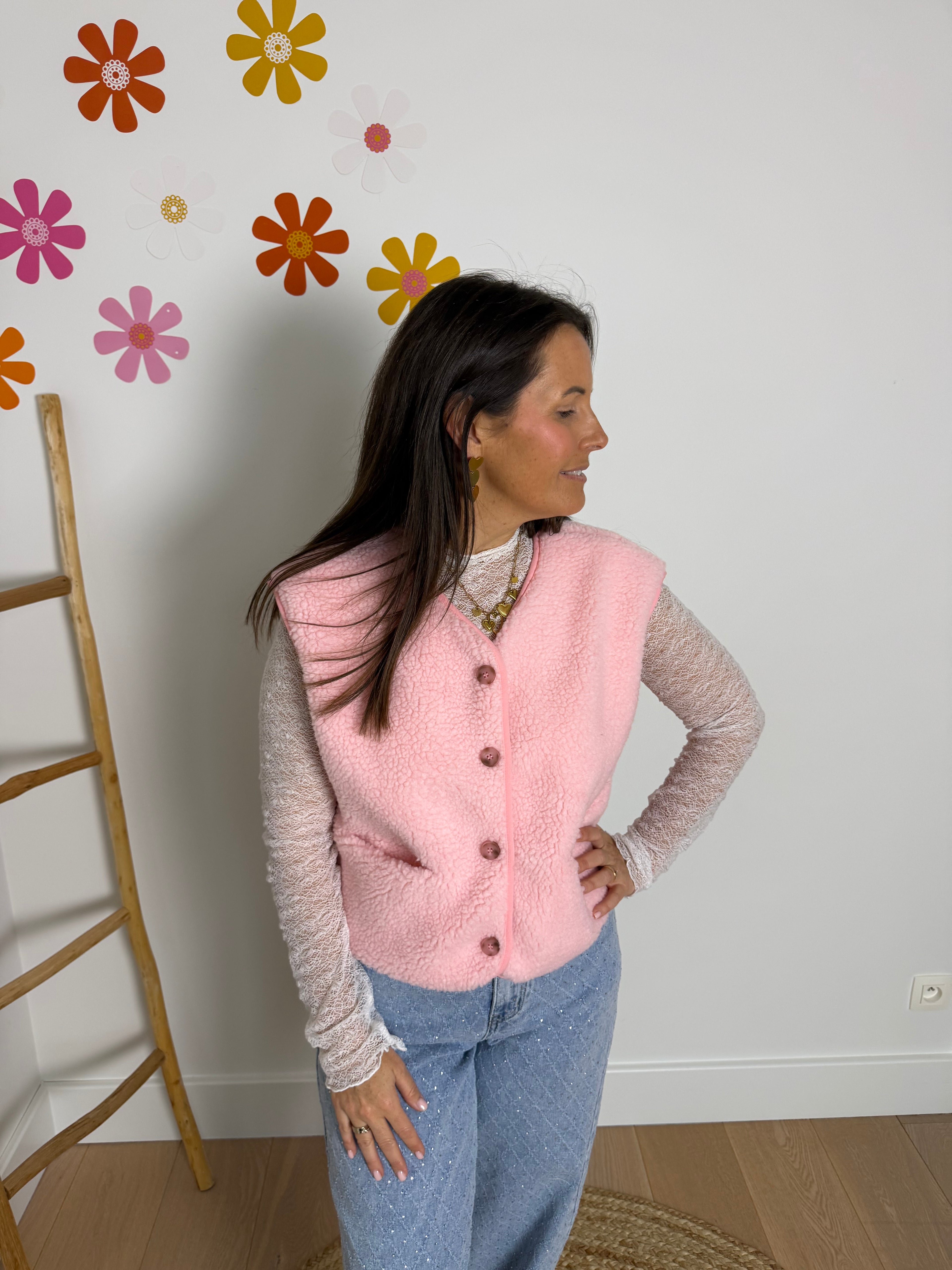 Roze teddy gilet - My Dressing