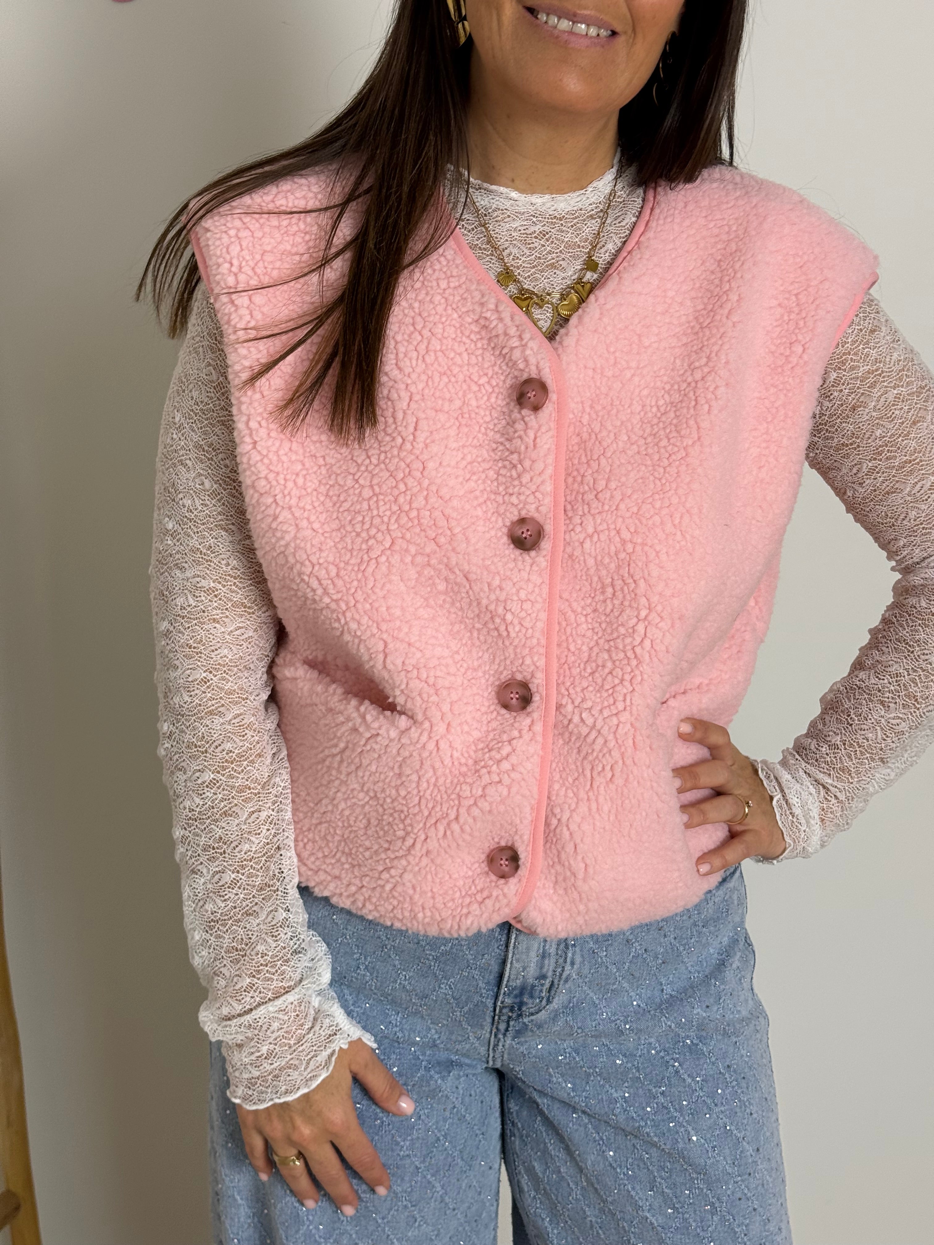 Roze teddy gilet - My Dressing