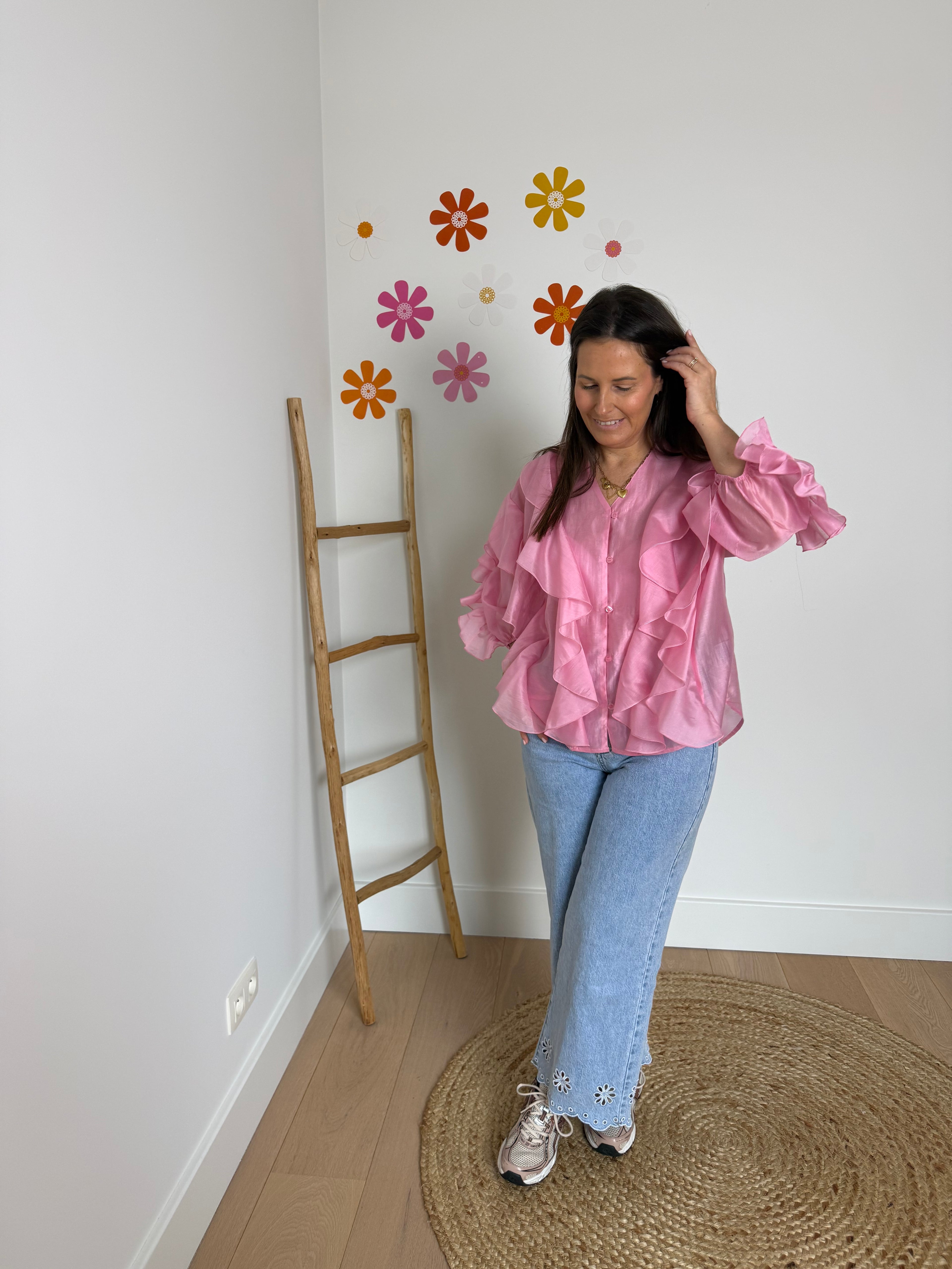 Roze blouse met ruches - My Dressing