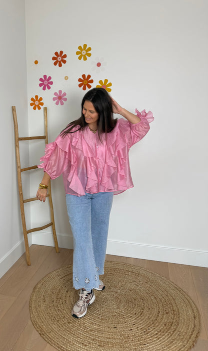 Roze blouse met ruches - My Dressing