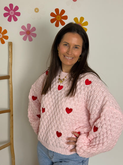Roze trui met rode hartjes - My Dressing