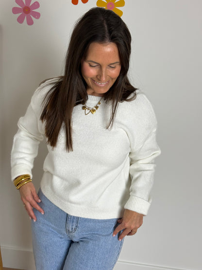 Witte trui met V-hals achteraan - My Dressing