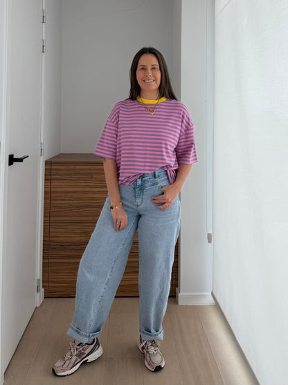 Casual gestreepte T-shirt met korte mouwen en losse fit voor dames