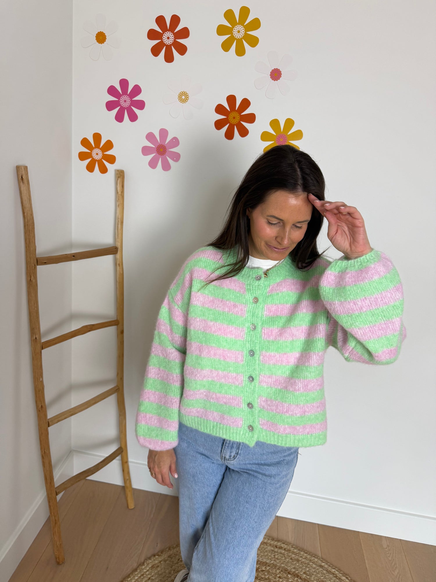 Gestreepte cardigan Roos/groen - My Dressing
