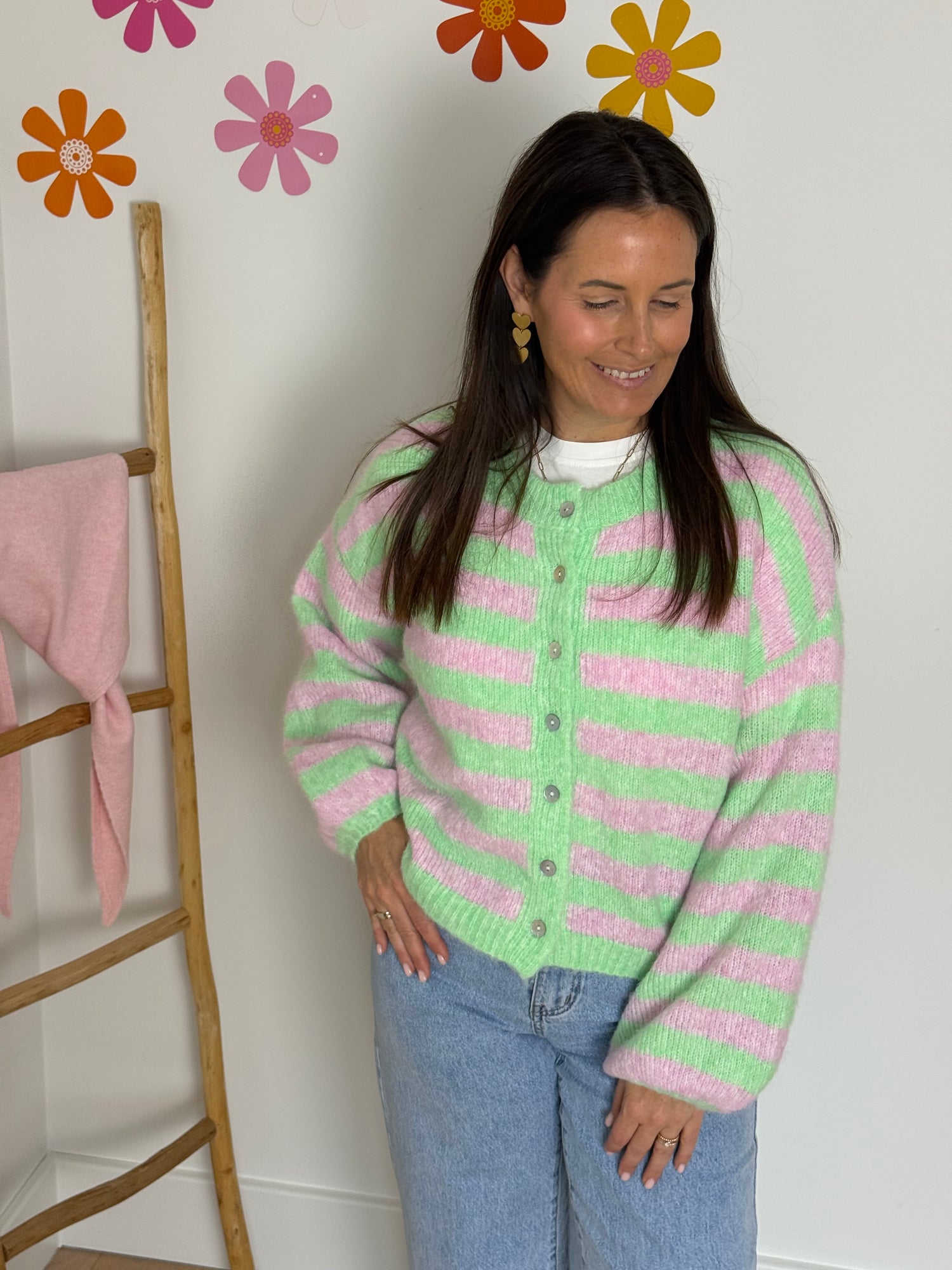 Gestreepte cardigan Roos/groen - My Dressing