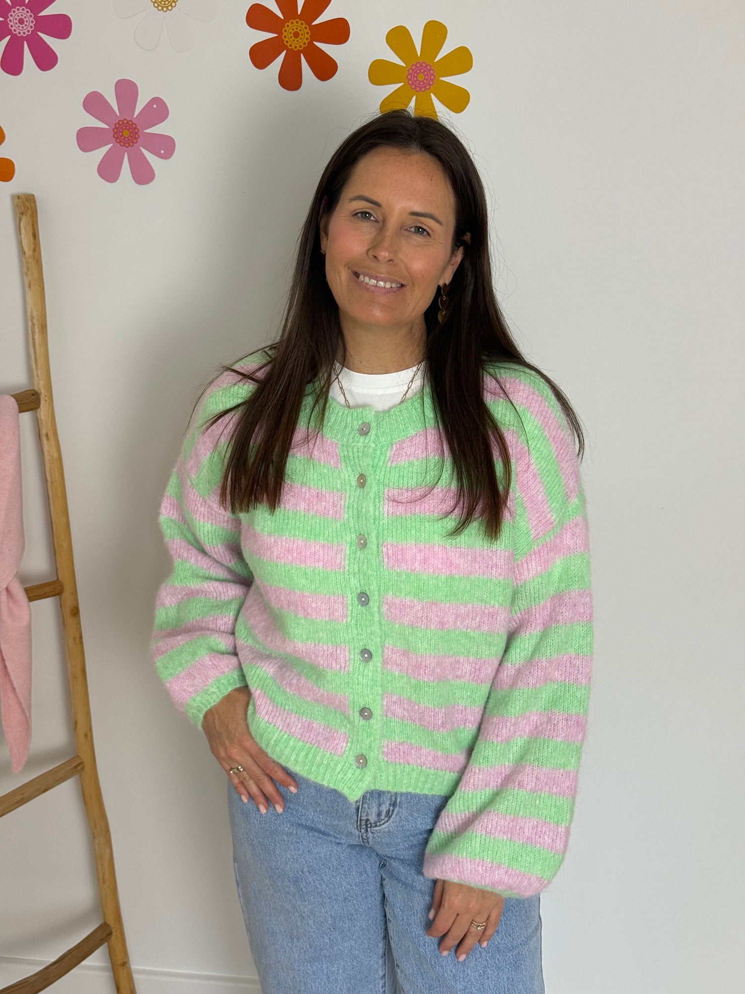 Gestreepte cardigan Roos/groen - My Dressing