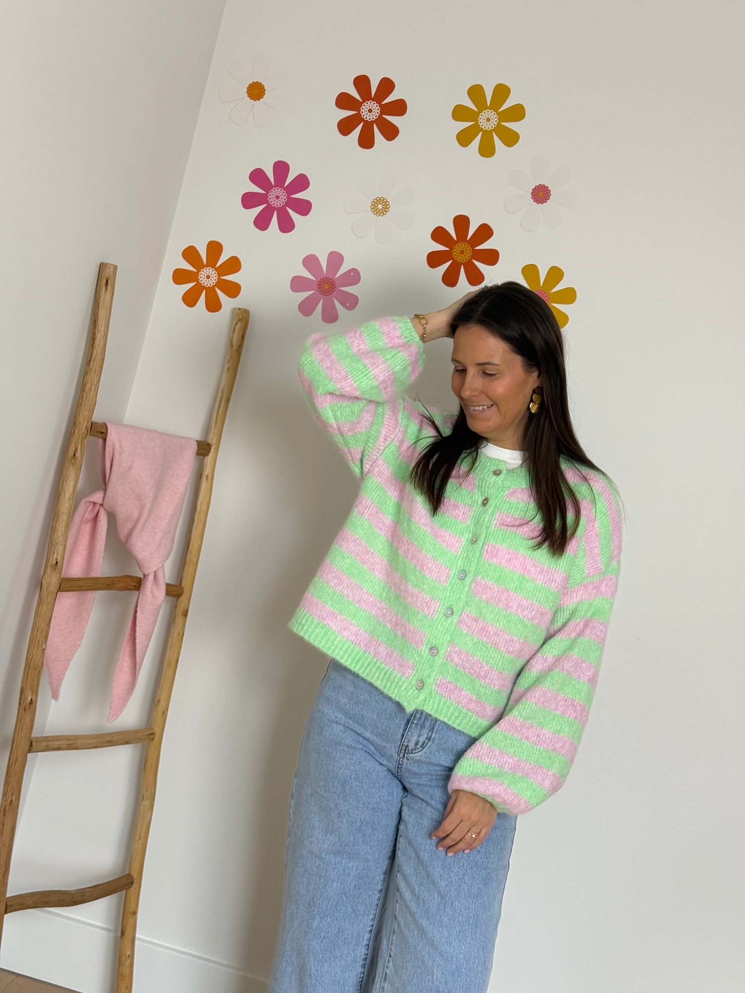 Gestreepte cardigan Roos/groen - My Dressing