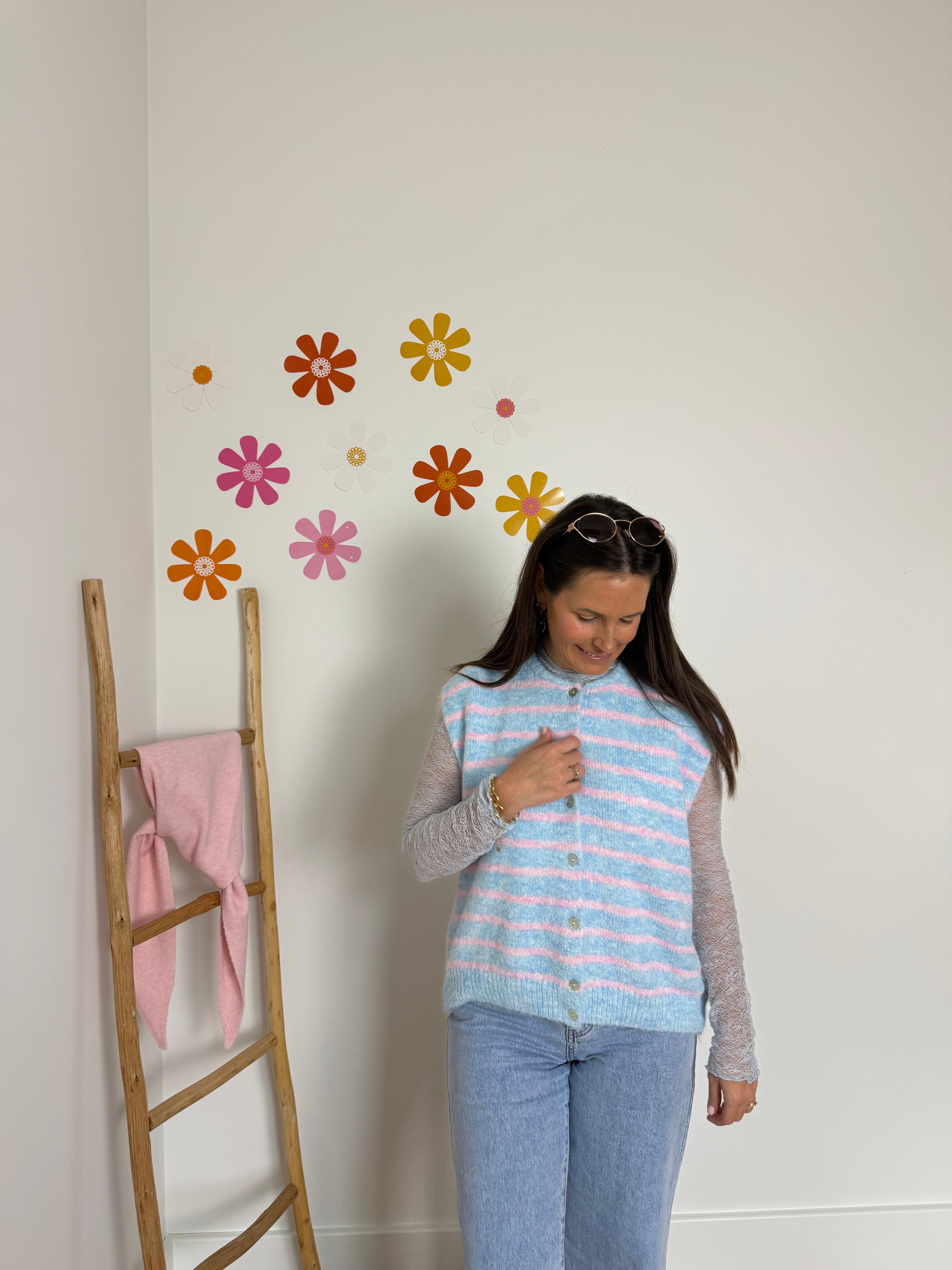 Blauw/roze gestreepte gilet en longsleeve - My Dressing