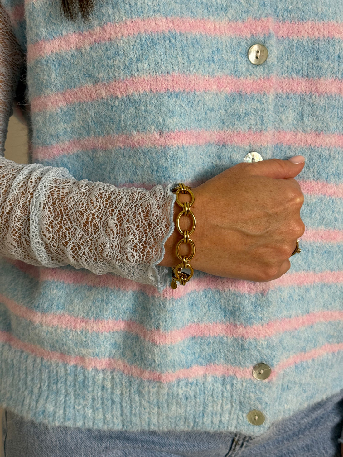 Blauw/roze gestreepte gilet en longsleeve - My Dressing