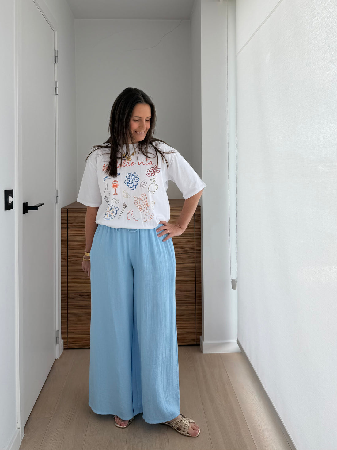 Blauwe losse broek met rekker - My Dressing