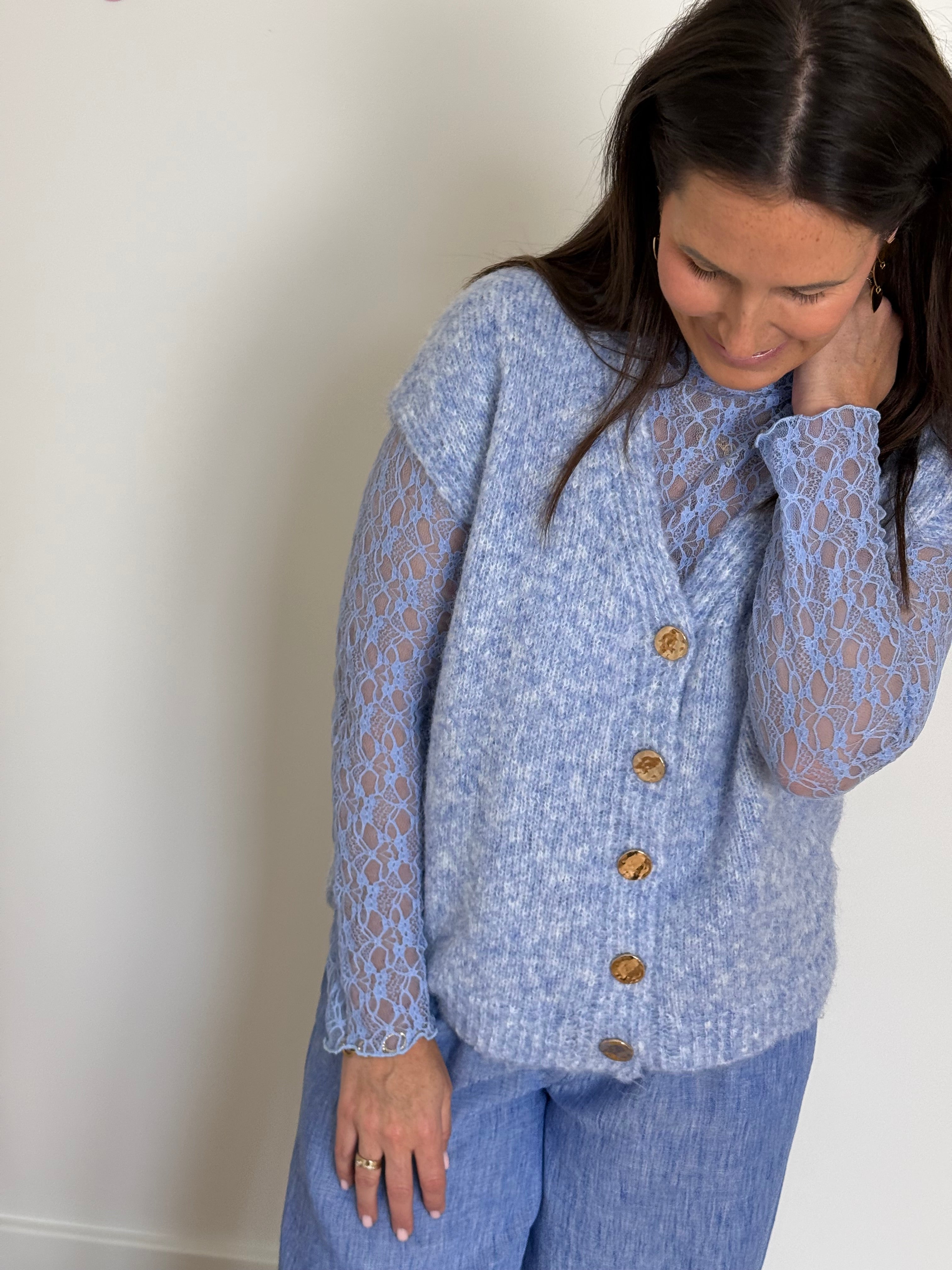 Longsleeve + gilet blauw - My Dressing